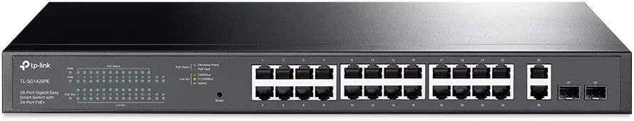 TP-Link TL-SG1428PE 24 Port Gigabit PoE Switch Easy Smart Managed 24 PoE+ Port @250W w/ 2 UL Gigabit Ports + 2 SFP Slots PoE Auto Recovery QoS, Vlan, IGMP & LAG