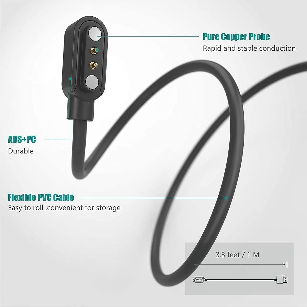 Compatible for HYSTORM G96 Smart Watches Charger, Lamshaw 2 Pin Magnetic USB Replacement Charging Cable (Black)