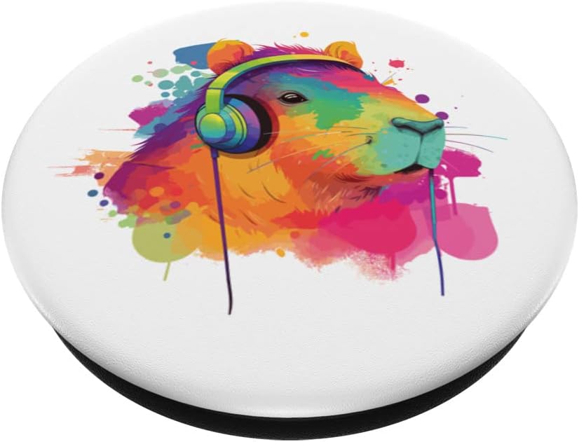 PopSockets Swappable PopGrip - Capybara Wearing Headphones for Music Lovers