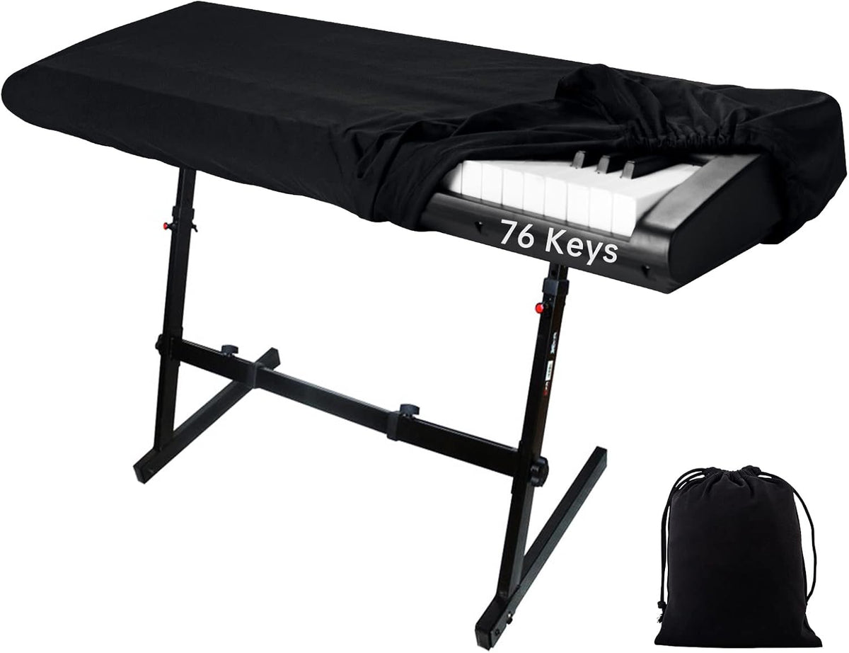 76 Keys Piano Keyboard Cover, Stretchy Music Dirt Proof Electronic Keyboard Cover With Durable Elastic & Cord Lock Must Have Piano Accessories, Black