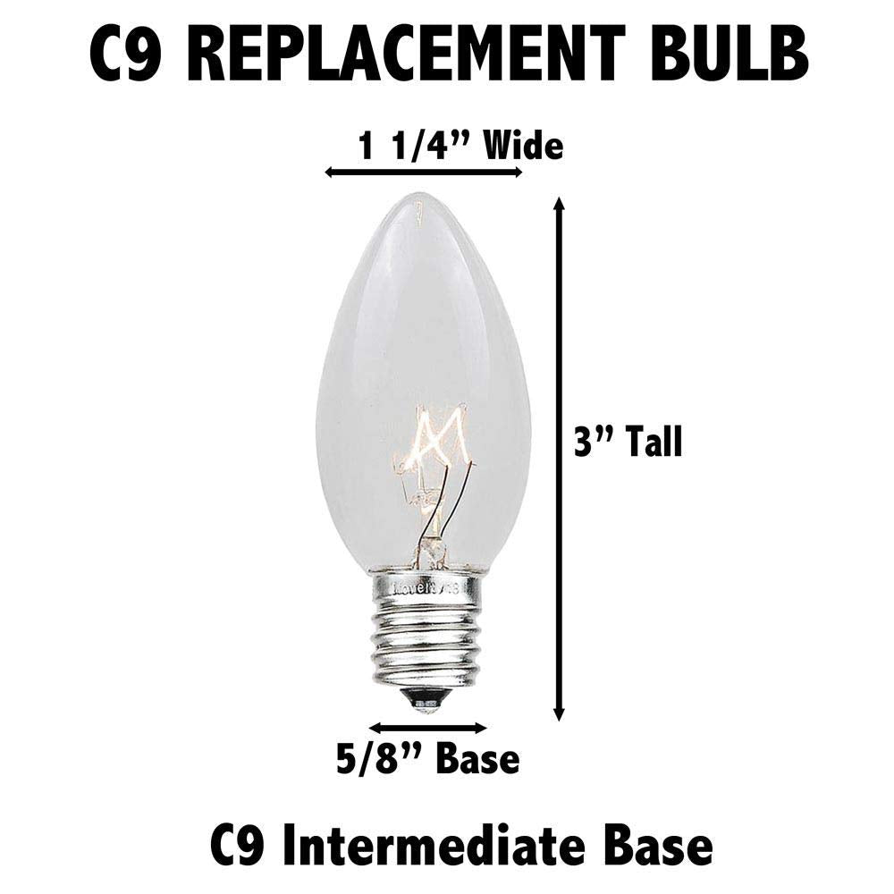 Novelty Lights Clear Hanging Incandescent Christmas String Lights - Retro Traditional C9 Indoor/Outdoor Light Set w/ 25 Mini Bulbs for Roof Lines