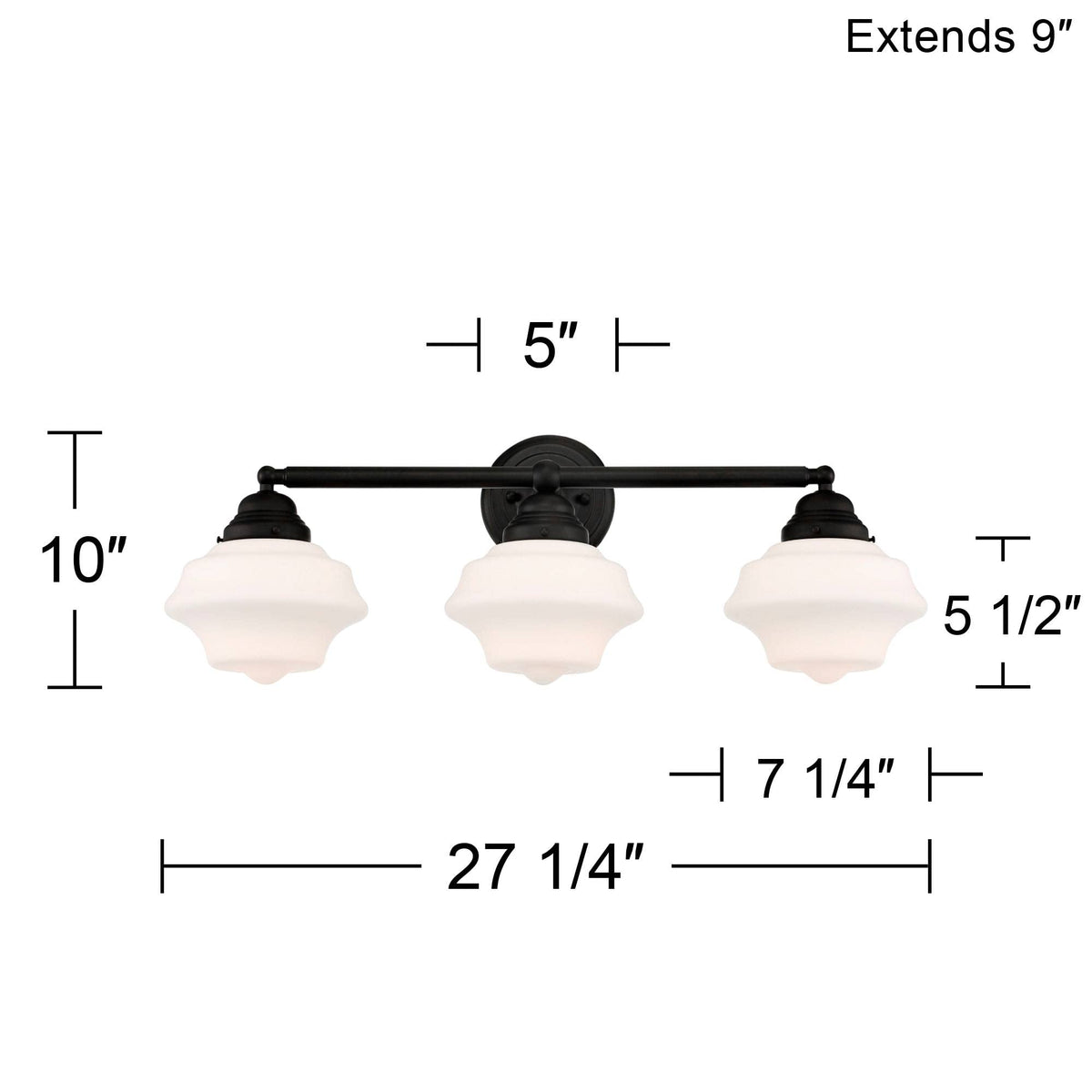 Possini Euro Design Astrid Modern Wall Light Black Metal Hardwired 27 1/4" 3-Light Fixture Opal White Glass Shade for Bedroom Bedside Bathroom Vanity