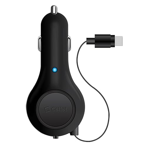 Retractable USB-C Car Charger - 15W Fast Charging, 3.3ft Cable, 3A Output, Blue LED Indicator - Compatible with Apple iPhone 15/16 Series & Android