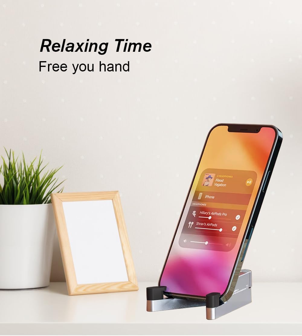 MONEER Cell Phone Stand, Phone Stand for Desk, Foldable & Portable iPhone Stand, Cell Phone Holder Desk Compatible with All Mobile Phone, iPhone, iPad mini, Tablet 4-10.5" (Silver)
