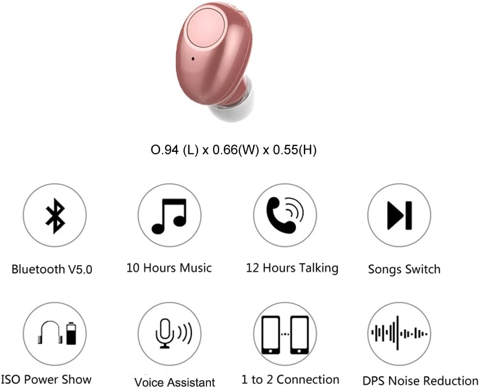 Single Bluetooth Earpiece, Wireless Headphone Mini Headset, 10 Hrs Playtime for iOS Android Smart Phones