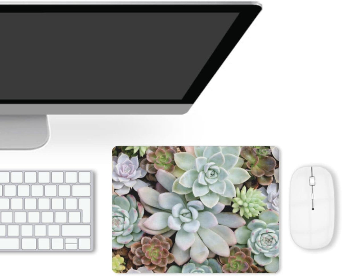 Cute Succulents Mouse Pad, Natural Plants Mousepad for Design, Anti-Slip Rubber Base Wireless Mouse Pads for Laptop