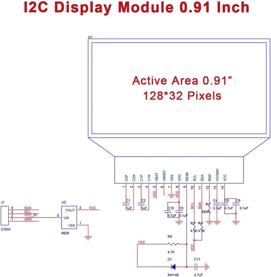Hosyond 5 0.91 Inch I2C 3.3V~5V Pcs IIC OLED Display Module OLED Screen DC Compatible with Arduino Raspberry PI (Blue