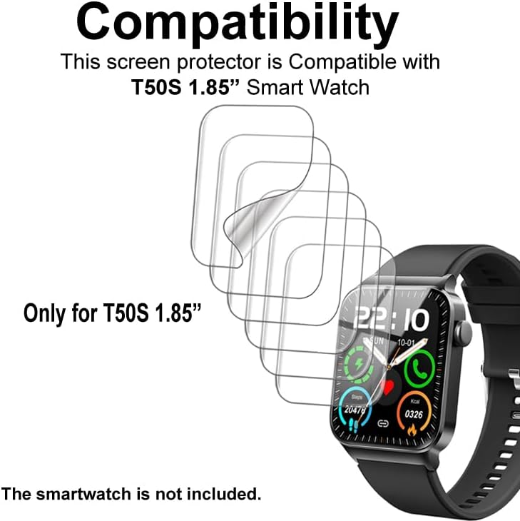 Screen Protector for Donerton uaue T50S 1.85” Smart Watch, Soft TPU, 6-Pack Full Coverage Bubble Self-healing