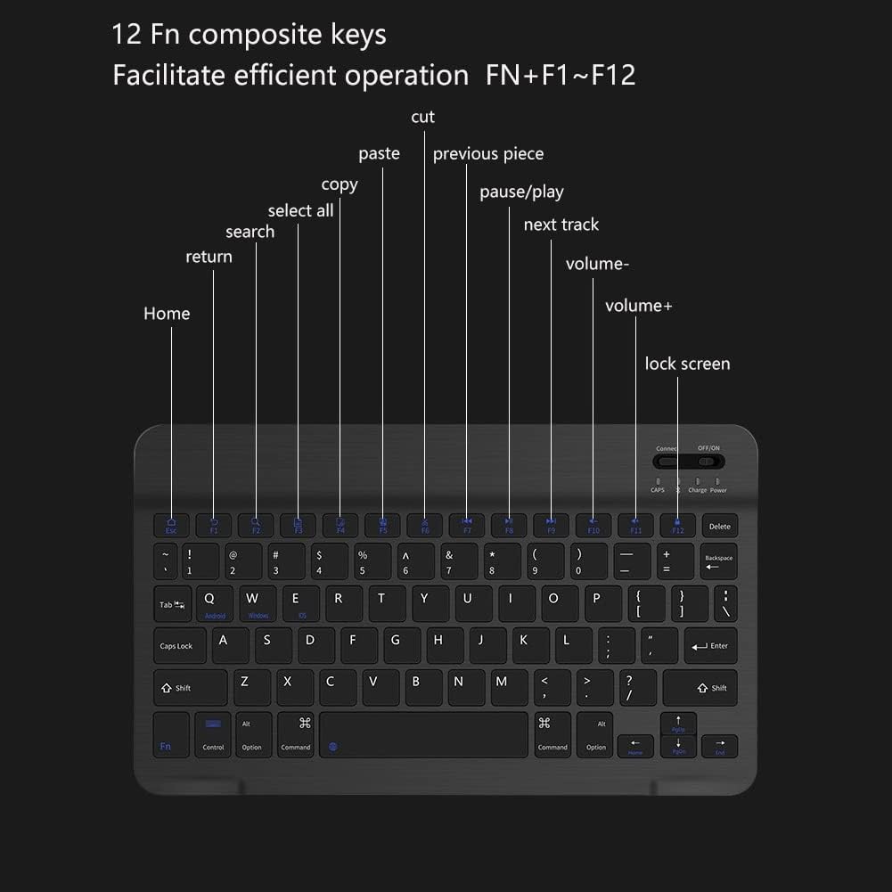 Thin 7 Inch Rechargeable Russian Keyboard, Bilingual Bluetooth for Android, Windows, iOS