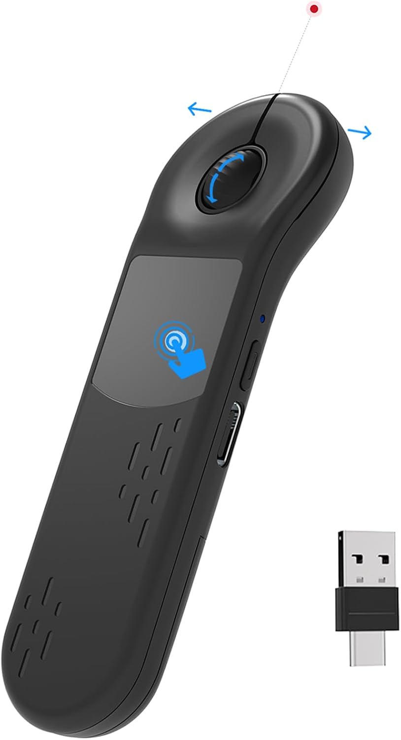 Rechargeable Air Mouse for PC/iOS/Android with Touchpad Wireless PPT Presenter with Bluetooth 2.4G, Works with PowerPoint/Keynote/TikTok/Camera/Kindle App (Black)
