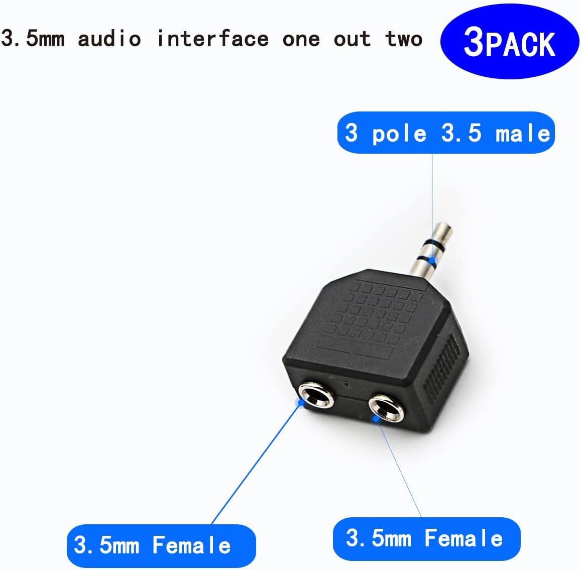 3.5mm Headphone Y Splitter, Gold Plated 3.5mm 1/8 inch Male to Dual Female Stereo Jack Adapter Converter,3-Pack