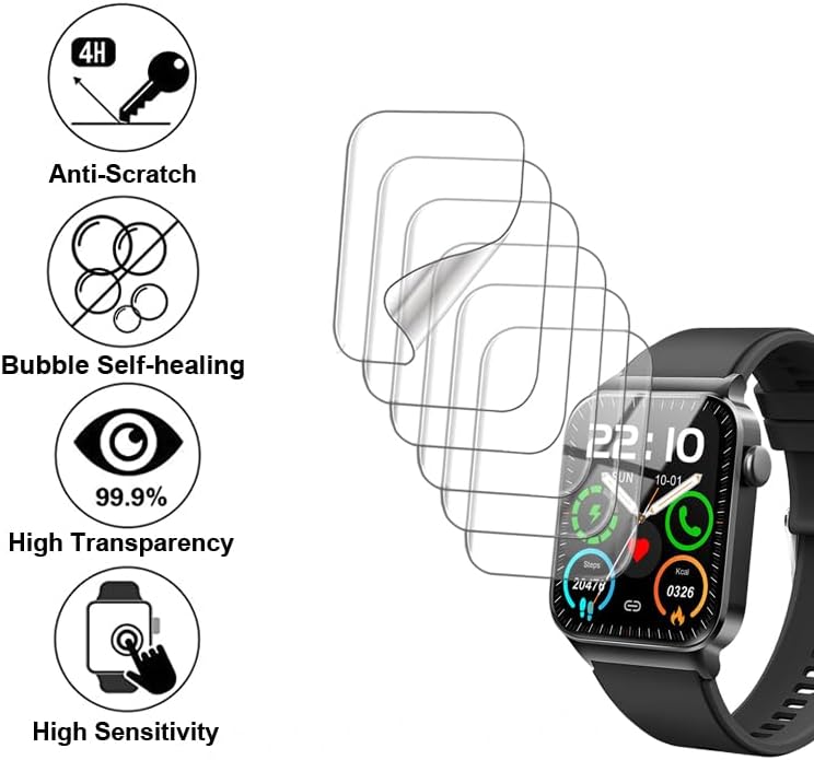 Screen Protector for Donerton uaue T50S 1.85” Smart Watch, Soft TPU, 6-Pack Full Coverage Bubble Self-healing