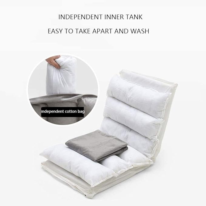 Adjustable 5Position Floor Chair -Pillow Gaming Chair-Cushion Dorm Rocker-Gamer-Comfy for Reading Game Meditating-Simplicity Style-and Free Long Bolster Pillow(Beige)