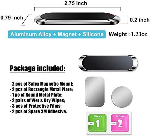 SALEX Flat Magnetic Phone Mounts 2 Pack, Black & Silver Cell Phone Holder for Car Dashboard and Wall Mount