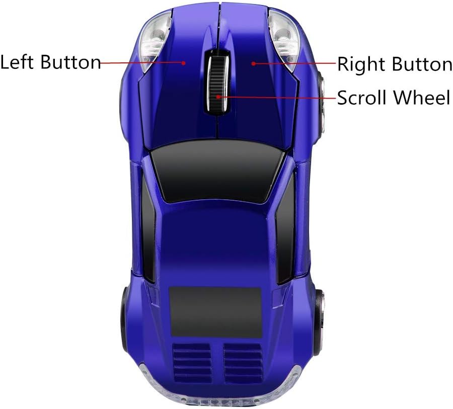 Wireless Sports Car Shape Mouse for Tesla Roadster, Optical Mouse with 2.4GHz USB Receiver, AA Battery Powered (Blue)