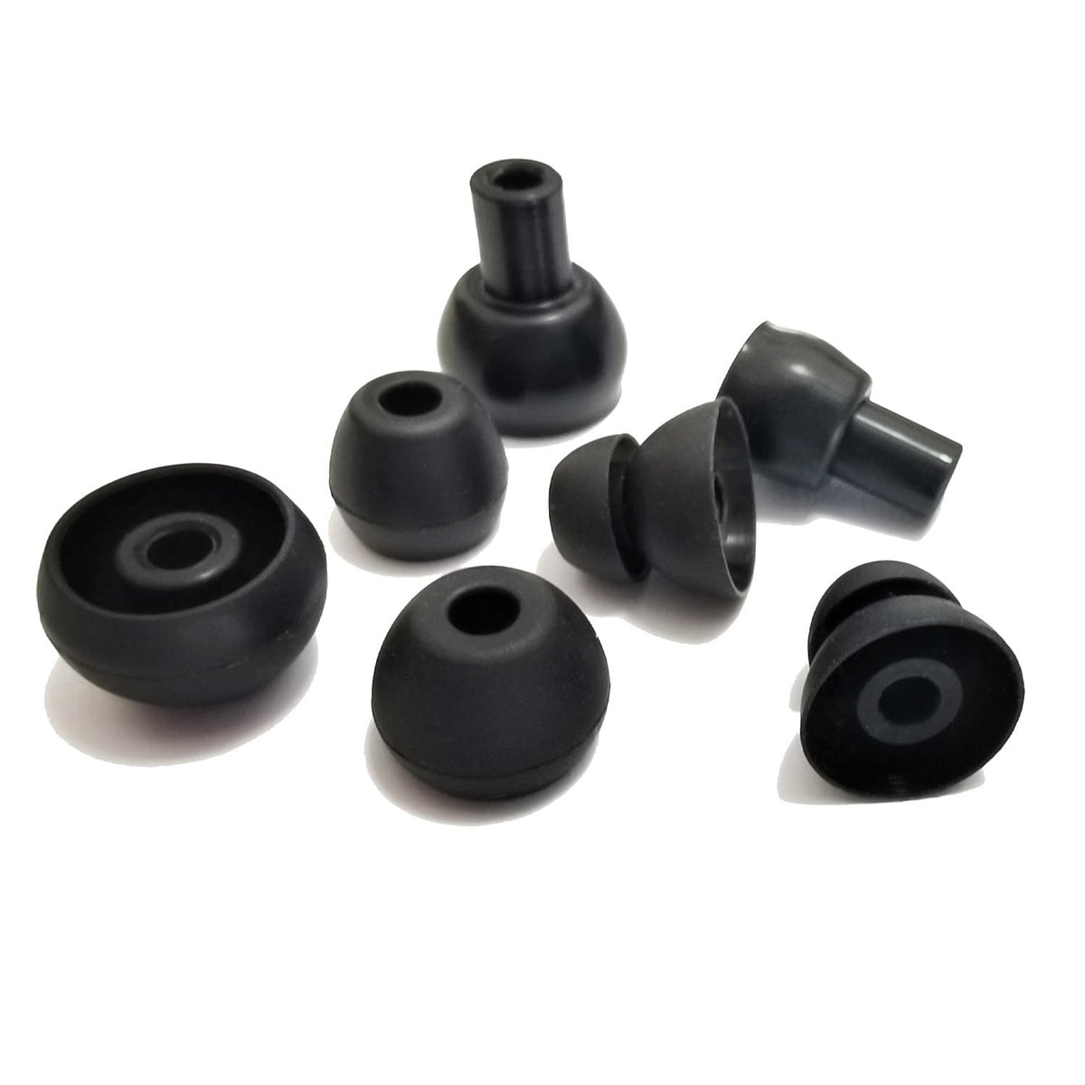 Silicone Replacement Ear Tips for Beats Flex, X, Powerbeats - Double Flange, Rubber, 8 Pairs Black