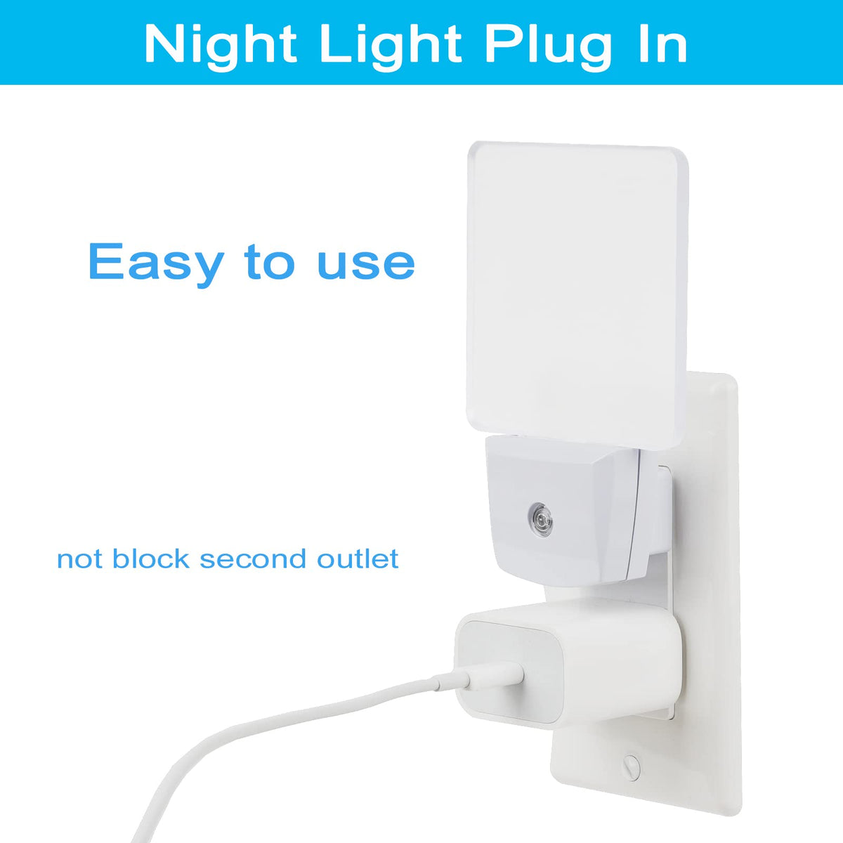 2 Pack 0.5W Plug in LED Night Light with Dusk to Dawn Sensor Blue