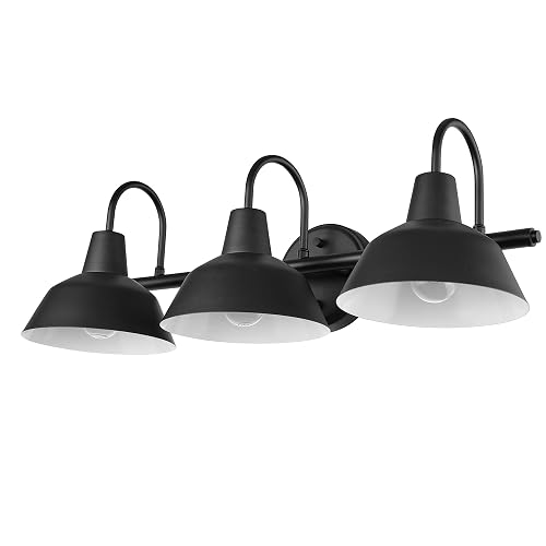 Globe Electric 65554 Barnyard 3-Light Vanity Light, Matte Black, White Interior Shades