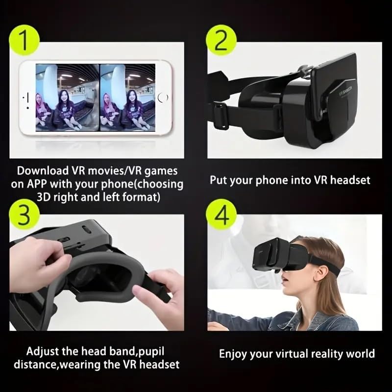 VR Headset for iPhone or Android Phone, Virtual Reality 3D Glasses Helmets, Compatible with 4.7-7.2 inch Mobile Devices