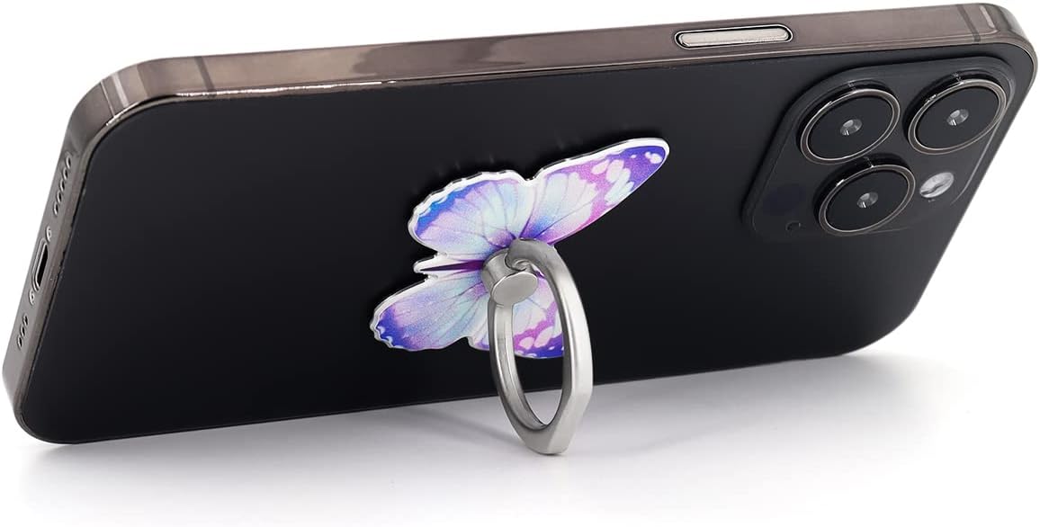 Butterfly Cell Phone Ring Holder, 360° Rotation Finger Grip Stand, Compatible with All Smartphones (Lilac)