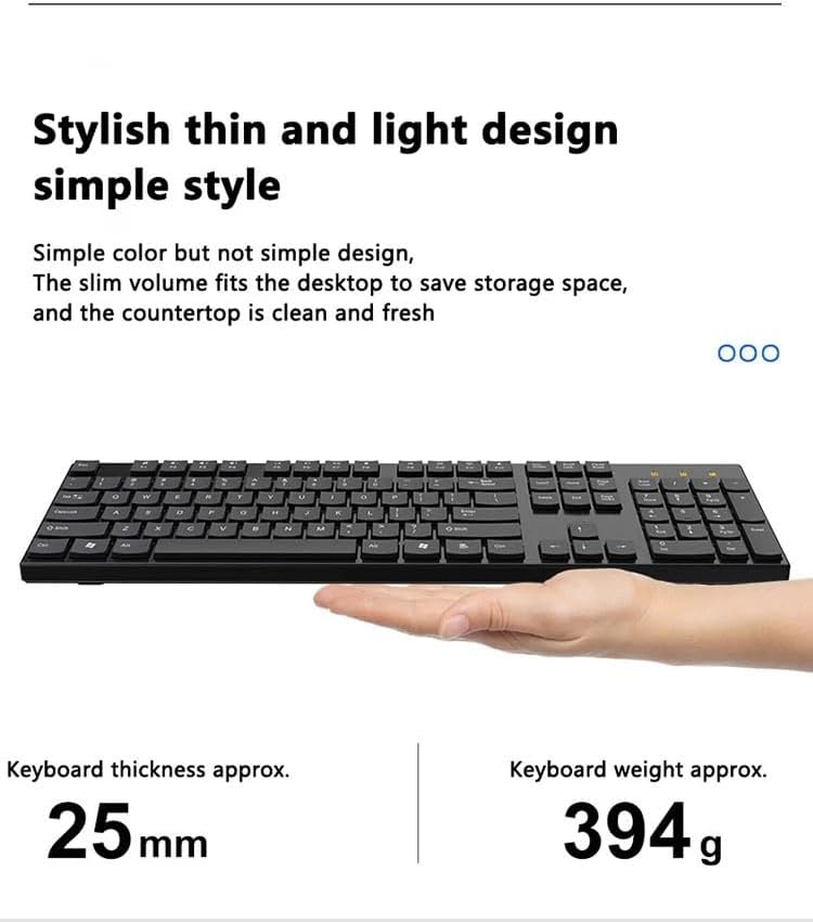 Ergonomic Wireless Keyboard and Mouse Combo, 2.4G Full Sized Keyboard with 12 Short-Cut Keys and Quiet Click Mouse