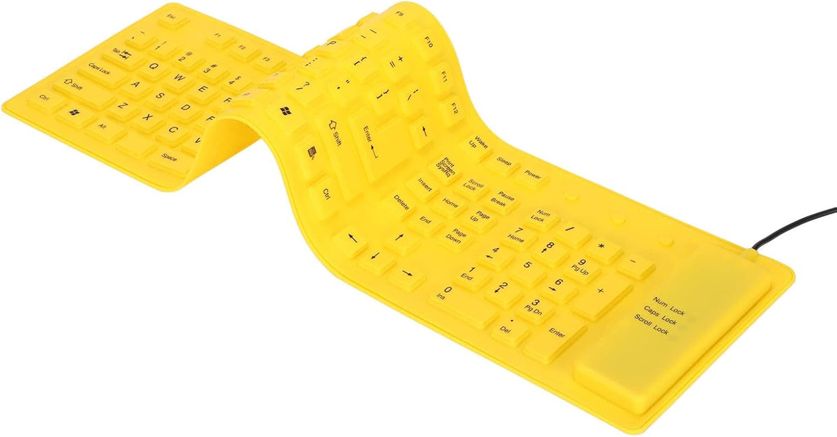 Foldable Silicone Keyboard, 108 Keys Waterproof Rollup USB Wired Keyboard for PC, Laptop, Notebook (Yellow)