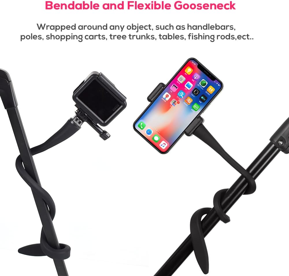 Fence Mount Chain Link Mount for Action Camera Phone, Flexible Clamp Selfie Pole Gooseneck Mount for GoPro, Insta360,