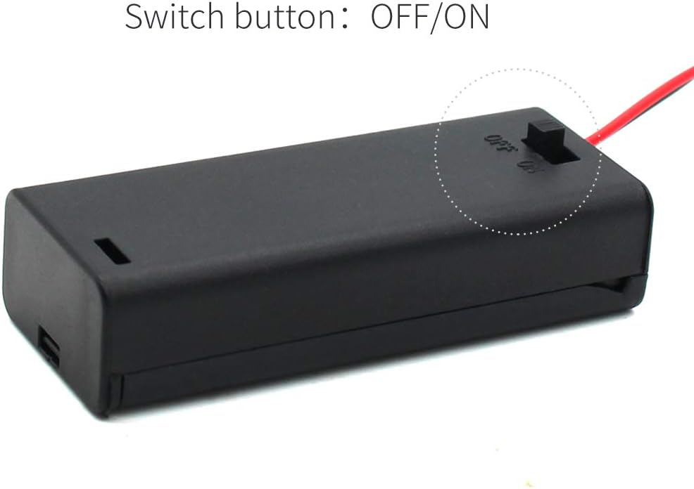 2 AAA Battery Holder Case with ON/Off Switch and Wire Leads, 2X 1.5V 3 Volt Storage Box Cables (5-Pack)