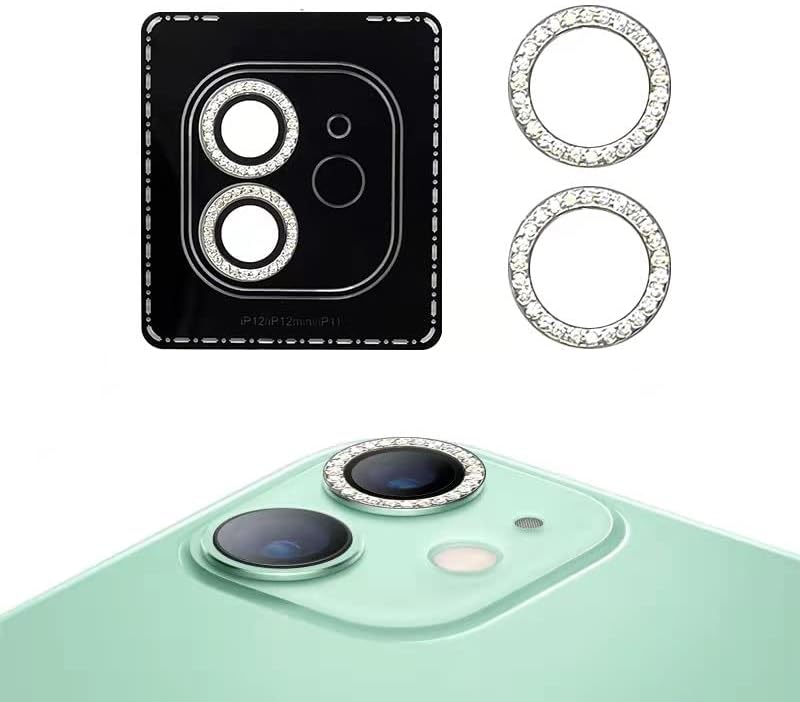 SVIBEE Camera Lens Protector for iPhone 11/12/12mini, Aluminum Alloy Lens Screen Cover Film, Rocky Crystal