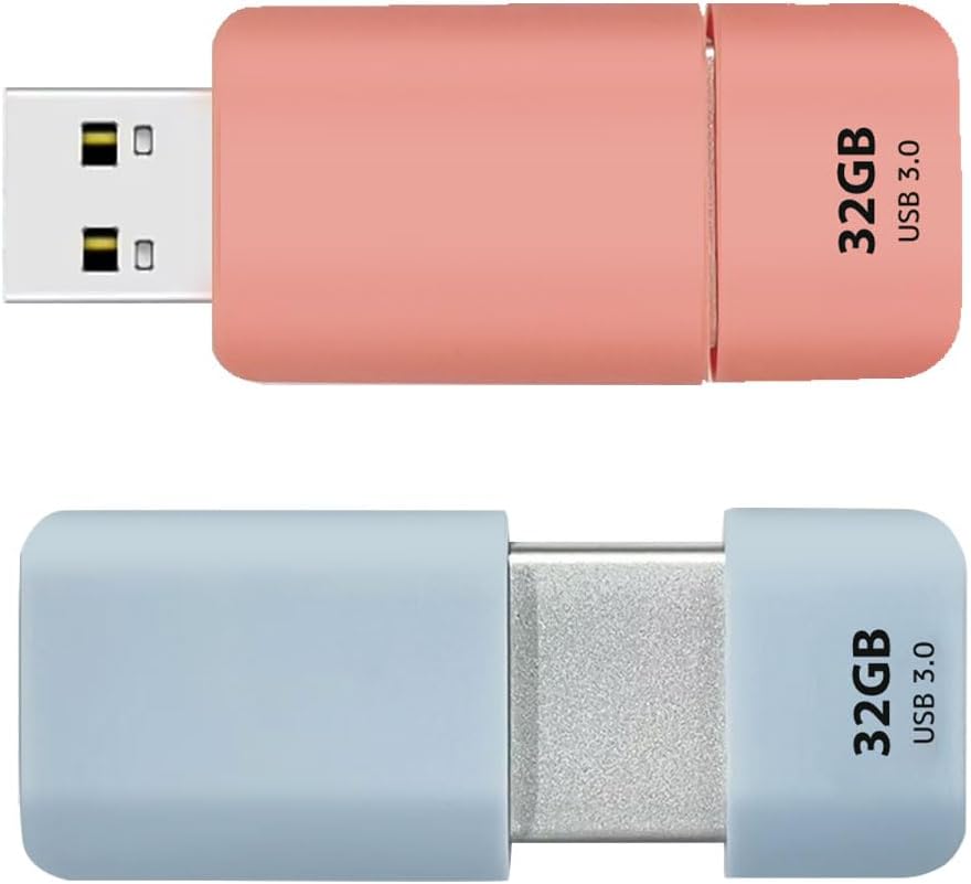 GIGASTONE 32GB Flash Drive (2 Pack) Z60NB USB 3.2 Gen 1, Ultra Fast, Retractable Capless Slider Design, Data Storage, Backup for PC/Mac/TV/Car Audio, USB 2.0/3.0/3.1 Compatible (Random Color)