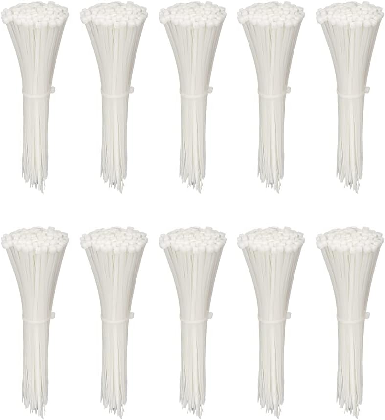 1000 Pack 4 Inch KOOWIN Nylon Plastic Cable Zip Ties - Small Wire Wraps in White