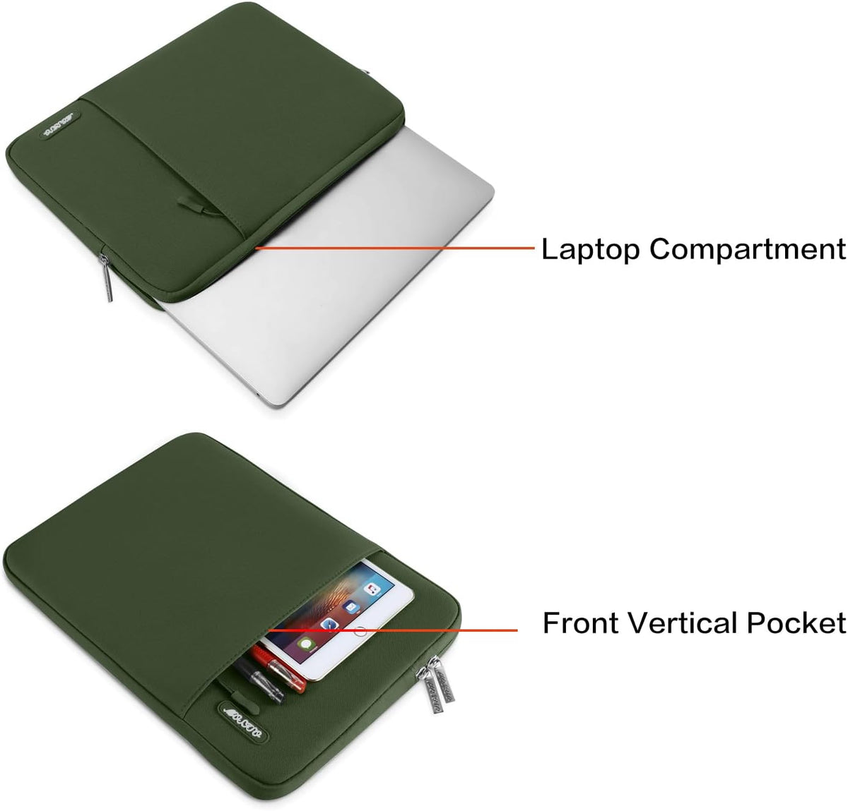 MOSISO Laptop Case 16 inch, 15-15.6 inch Laptop Sleeve Compatible with MacBook Pro 16 M4 M3 M2 M1, HP Acer Dell Lenovo ASUS Notebook, Polyester Vertical Computer Sleeve Bag with Pocket, Army Green