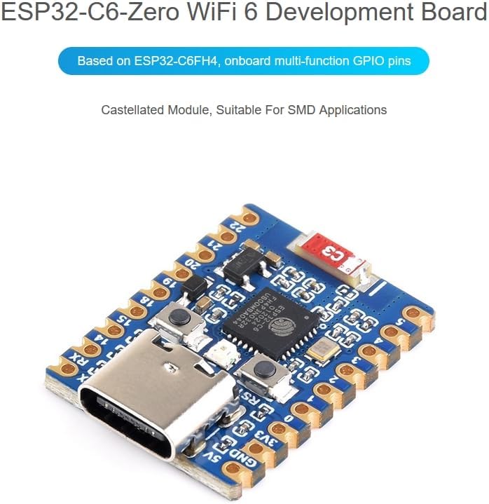 ESP32-C6 Mini Development Board, Based on ESP32-C6FH4 Dual Processors, 160MHz, Support 2.4GHz WiFi 6 & Bluetooth 5