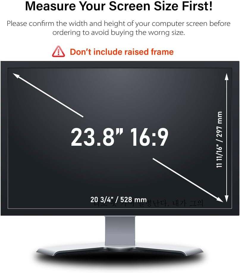 23.8 Inch - 16:9 Aspect Ratio - Computer Privacy Screen Filter for Widescreen Monitor - Anti-Glare - Anti-Scratch Protector Film - Protects Your Eyes from Harmful Glare and Blue Light