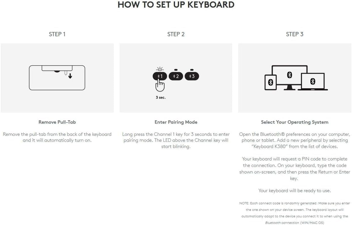 Logitech K380 Bluetooth Keyboard, Compatible with Windows, Mac, Chrome OS, Android, iPad, iPhone, Apple TV, Dark Grey
