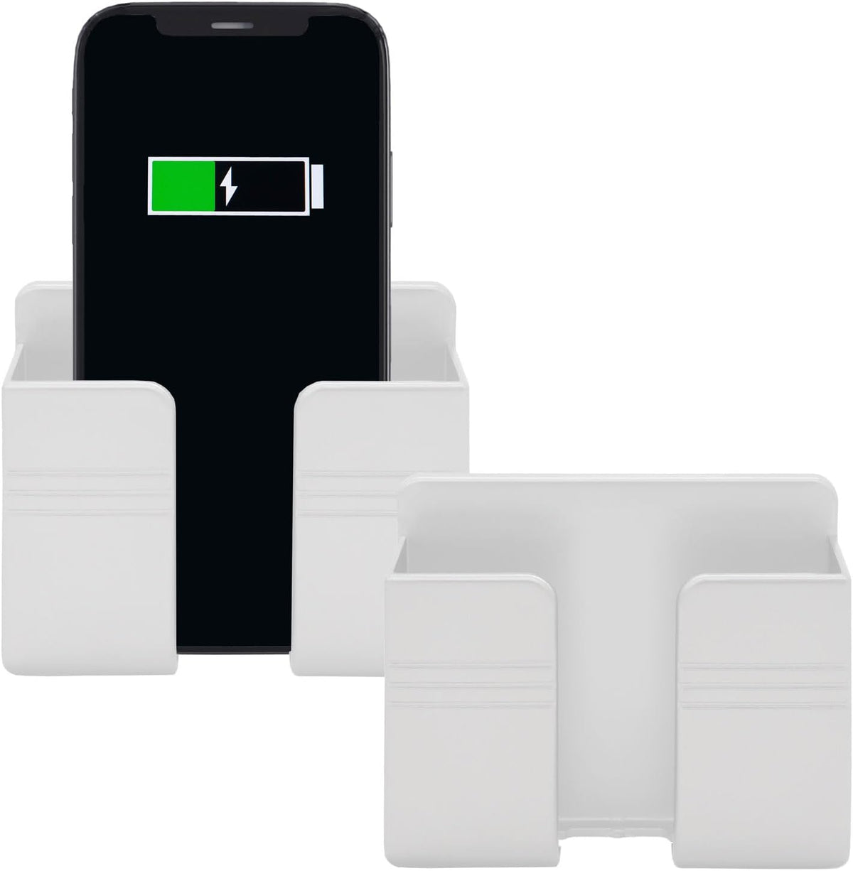 2PCS Wall Mount Phone Holder Adhesive, Cell Phone Holder with Data Cable Receiving Hole, Remote Control Holder for