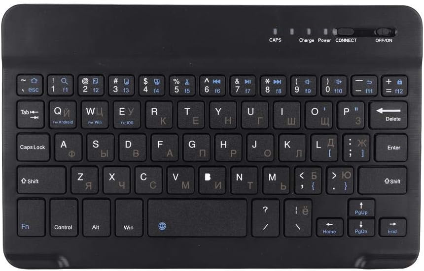 Thin 7 Inch Rechargeable Russian Keyboard, Bilingual Bluetooth for Android, Windows, iOS