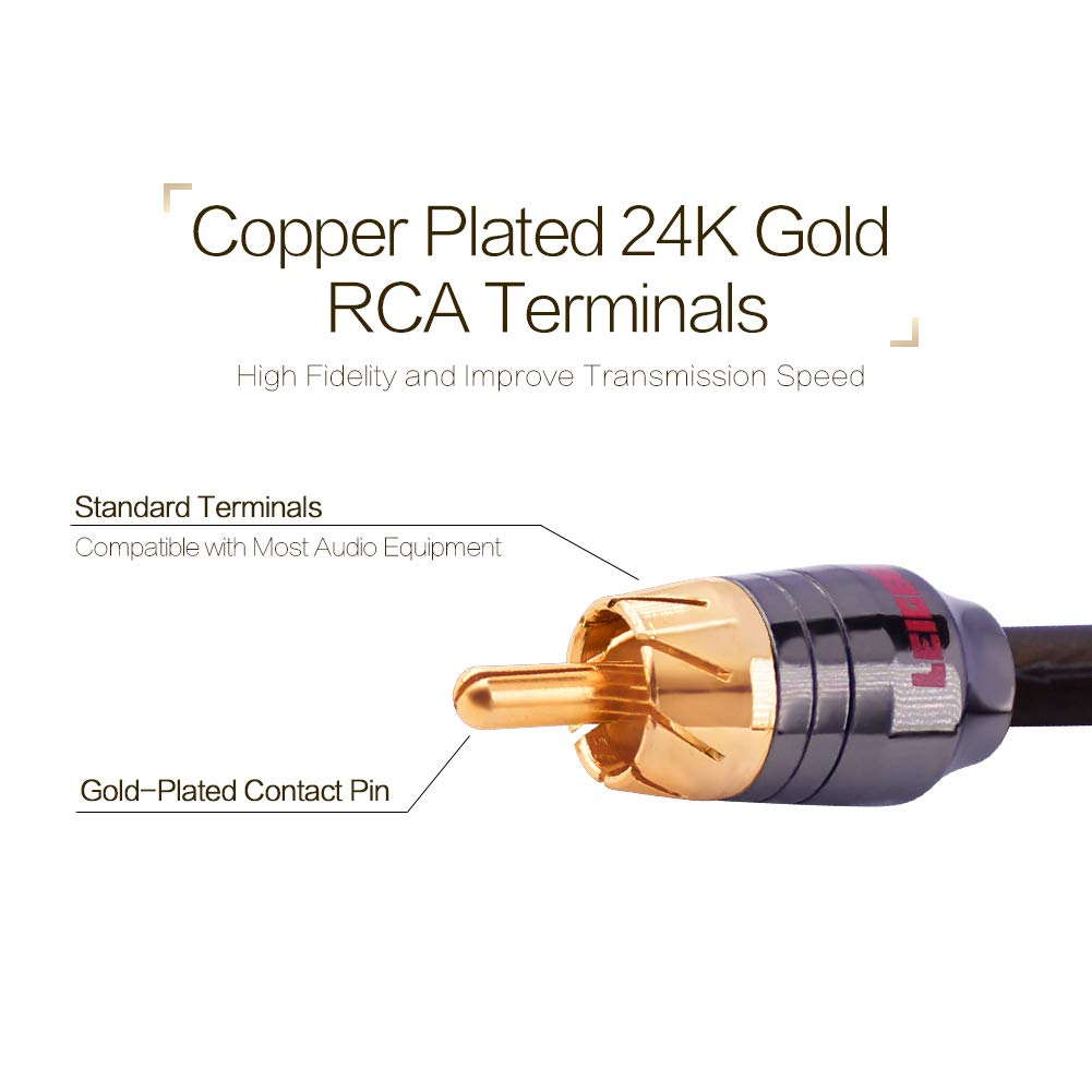 LEIGESAUDIO 1ft 1 Male to 2 Female RCA Y Adapter Splitter Connector (2 Pack) (1 Male to 2 Female)