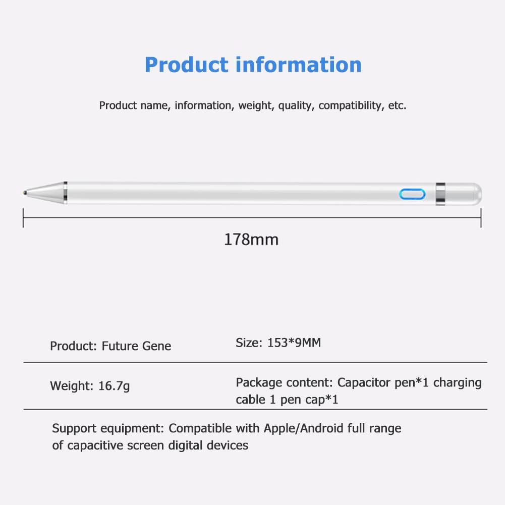 Rechargeable Active Stylus Pencil Compatible with Apple iPad, Fine Point Stylist for Touch Screens and Other Tablets