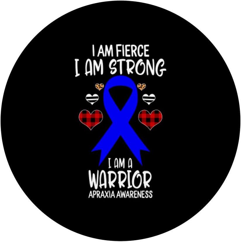 Apraxia Awareness Ribbon I Am Fierce Strong Warrior, Leopard PopSockets Swappable PopGrip