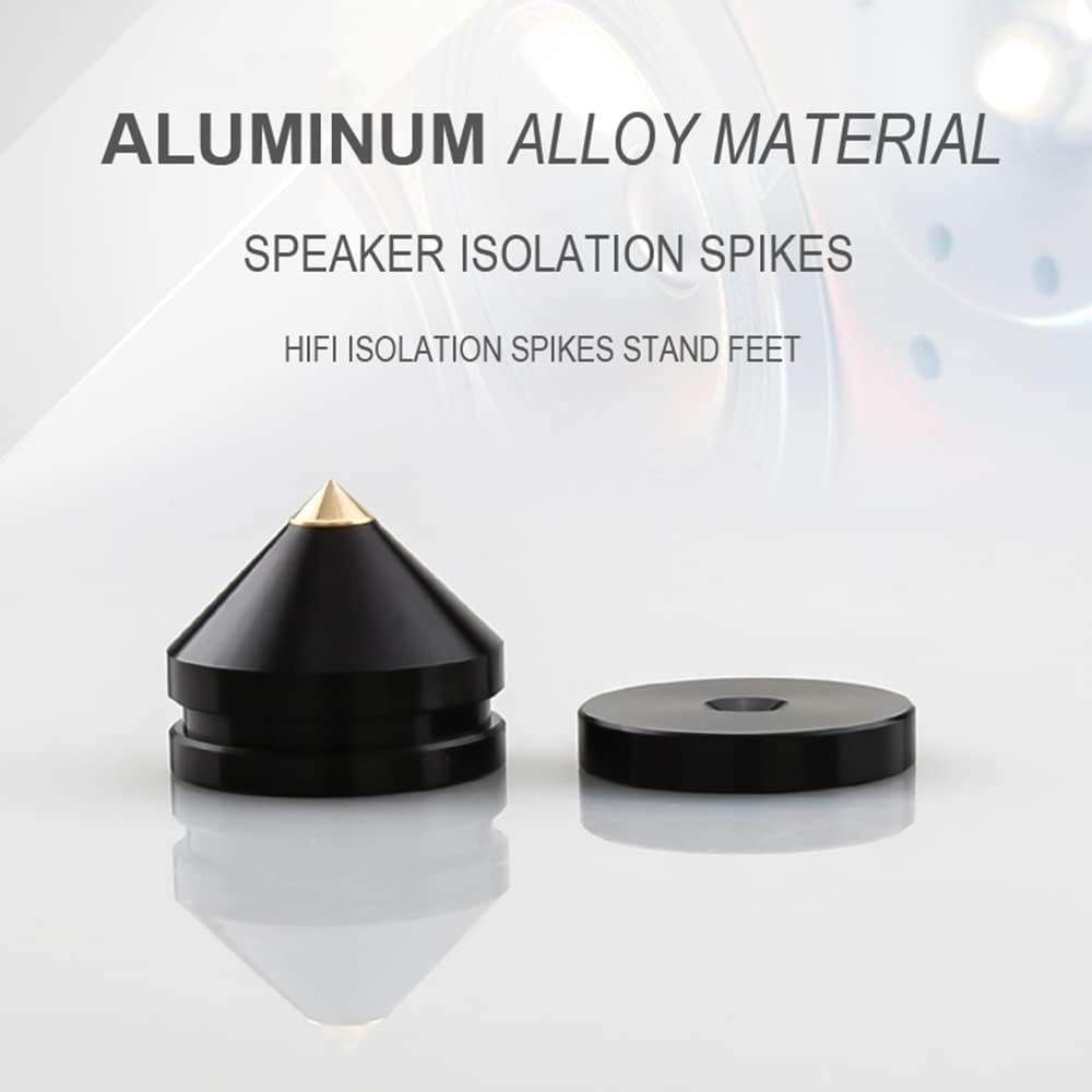 4Pcs Speaker Isolation Spikes Floor Protectors Shockproof Speaker Isolation Spikes with Base Pad for Speaker,Subwoofer,Amplifier,Turntable,Recorder CD DAC with 3m Adhesive (Black)