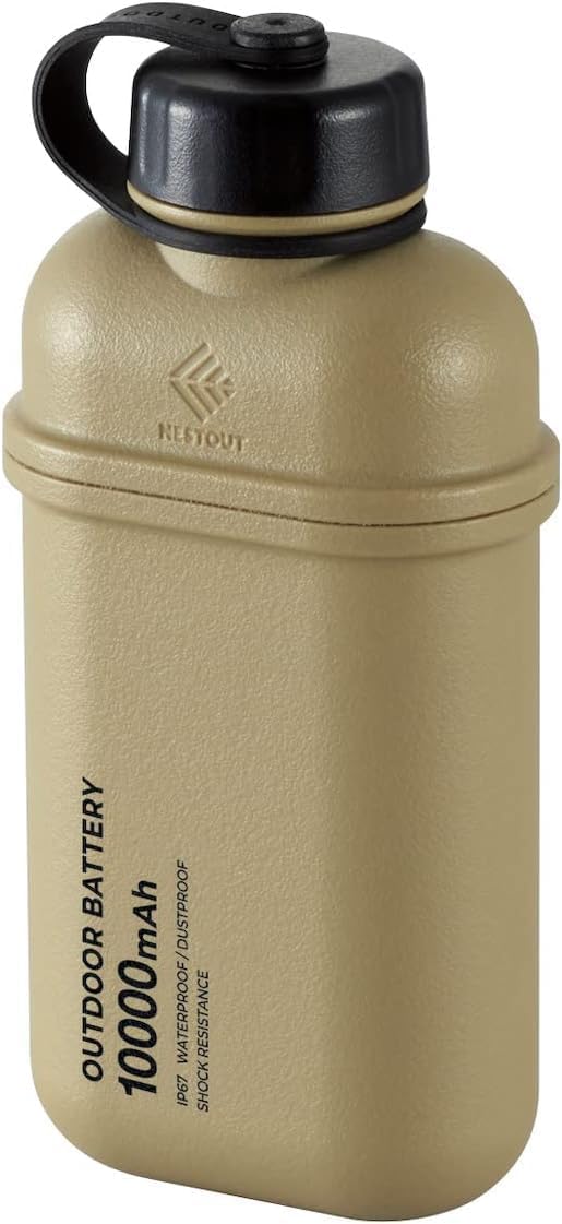 ELECOM NESTOUT Rugged Power Bank, 10000mAh Outdoor Battery Charger, 20W USB-C Fast Charging PD, Waterproof IP67, Durable Shockproof, Battery Pack for iPhone Hiking Travel Camping (Beige, 10000mAh)