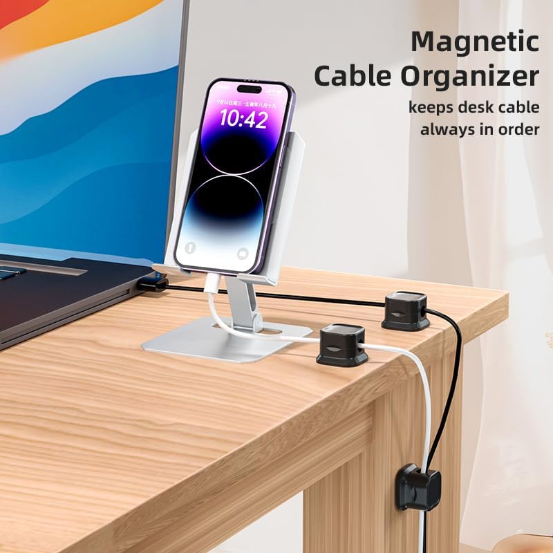 12 Pack Magnetic Cable Clips, Under Desk Cable Management, Adhesive Cord Clip Storage for Home Desk, Nightstand