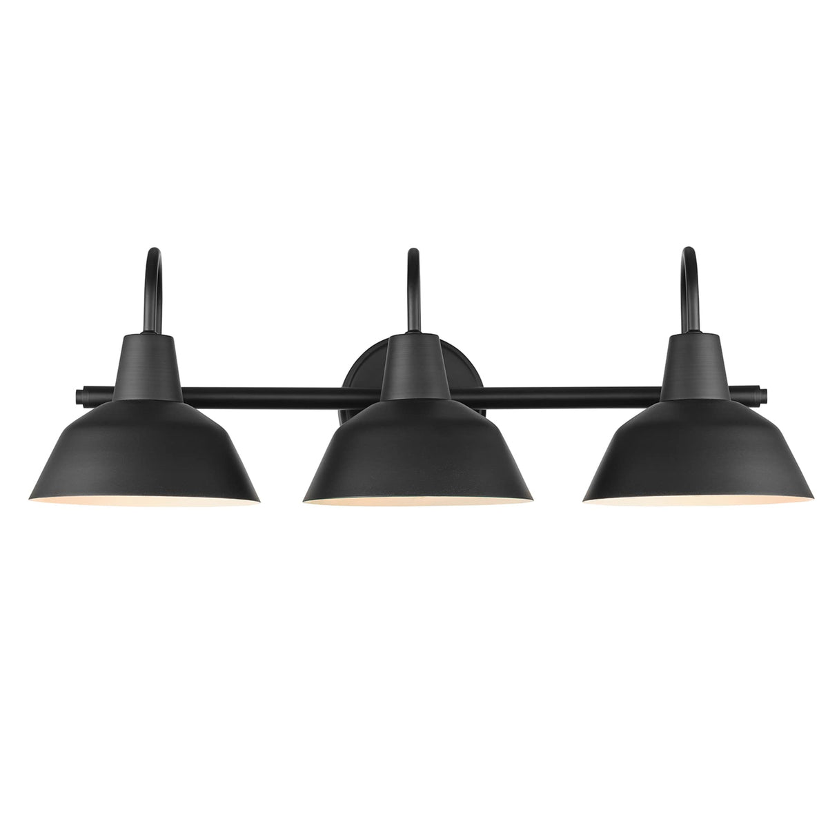 Globe Electric 65554 Barnyard 3-Light Vanity Light, Matte Black, White Interior Shades