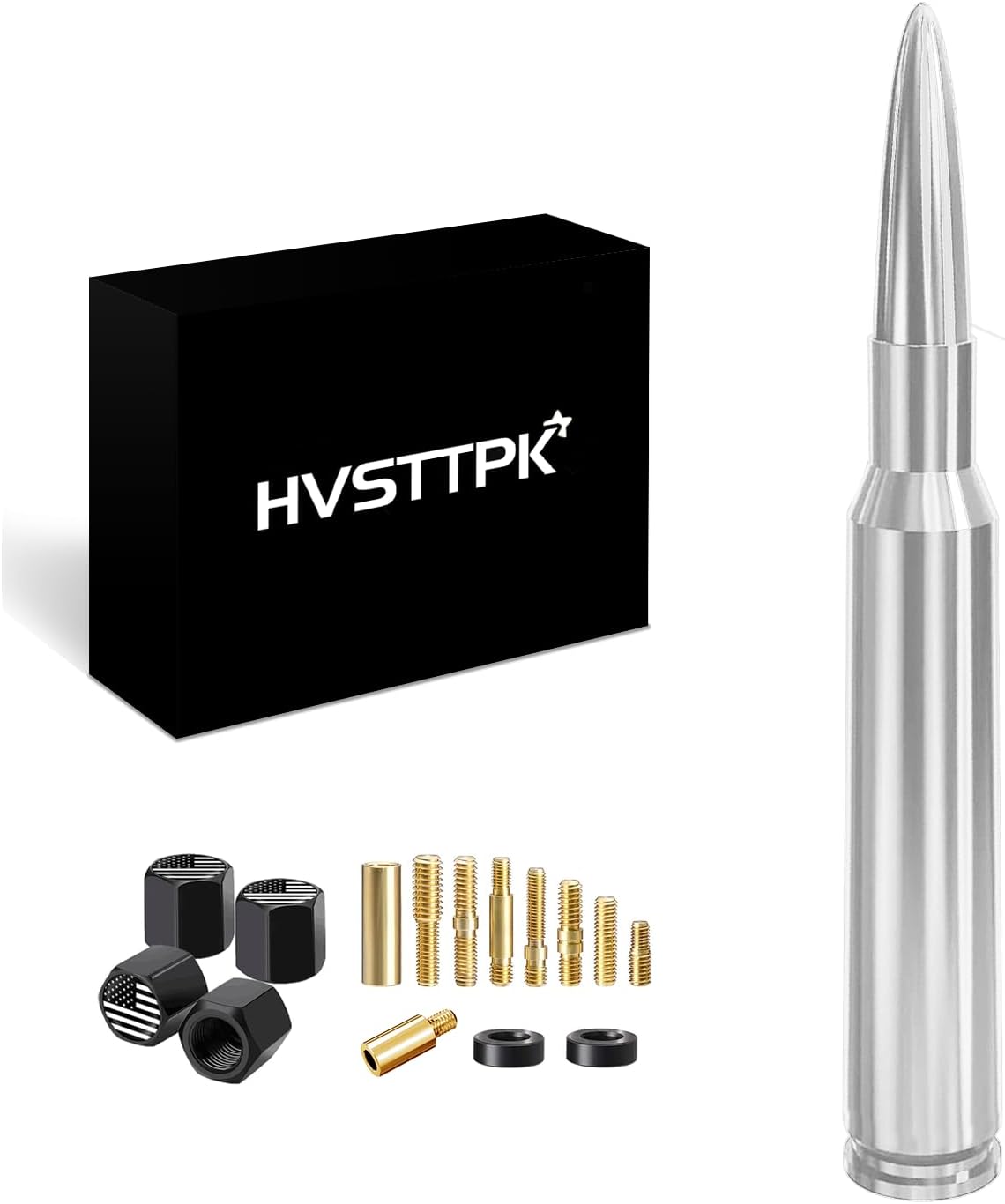 HVSTTPK 1500 2500 3500 F150 F250 F350 Truck Car Bullet Antenna with Valve Stem Caps Mast for GM Chevy Silverado HD Ford