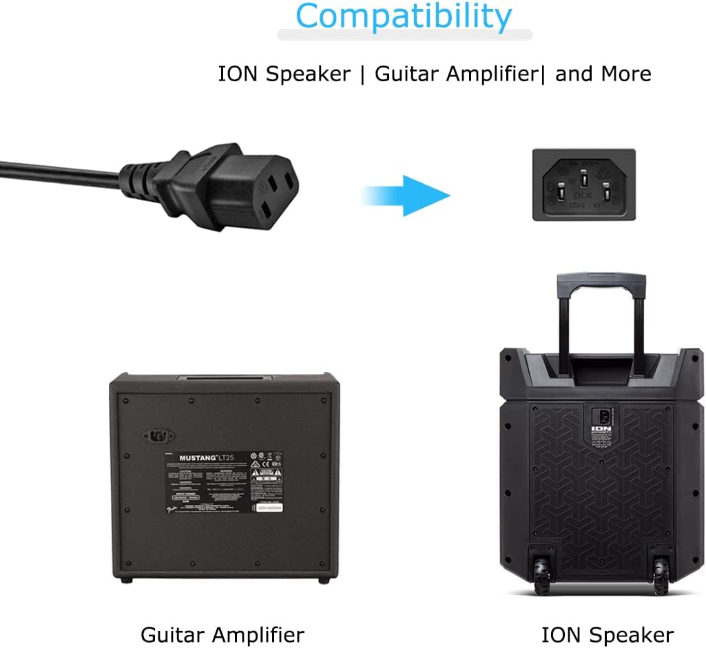 15FT AC Power Cord Compatible with ION Block Rocker, Explorer Portable Speaker System, 3 Prong Replacement