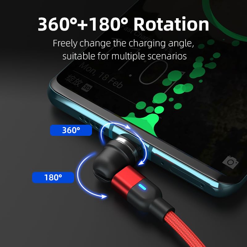 Magnetic Charging Cable 2-Pack 540° Rotating Magnetic Phone Charger Cable with LED Light for Micro USB, USB C -