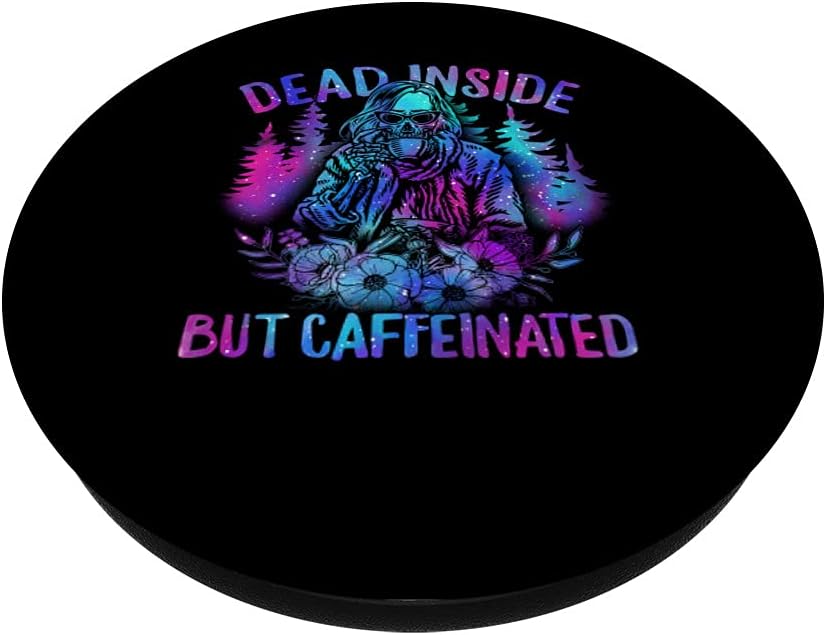 PopSockets Swappable PopGrip - Dead Inside But Caffeinated Coffee Lover Skeleton Caffeine