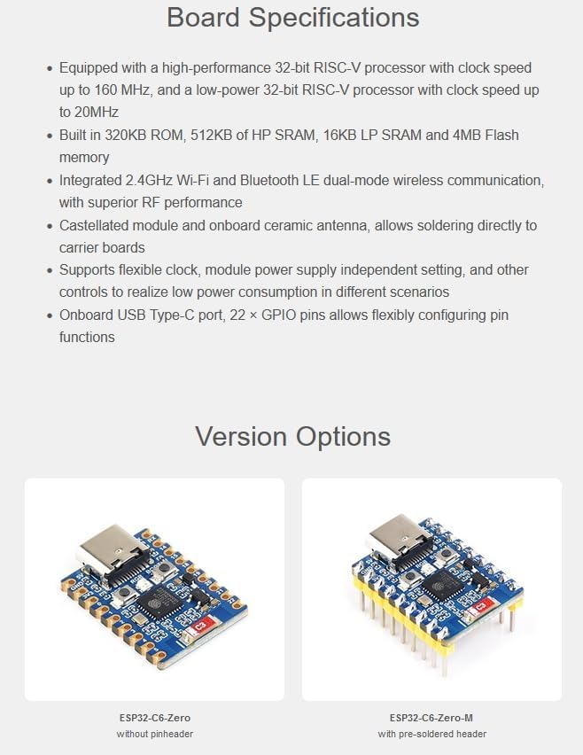 ESP32-C6 Mini Development Board, Based on ESP32-C6FH4 Dual Processors, 160MHz, Support 2.4GHz WiFi 6 & Bluetooth 5