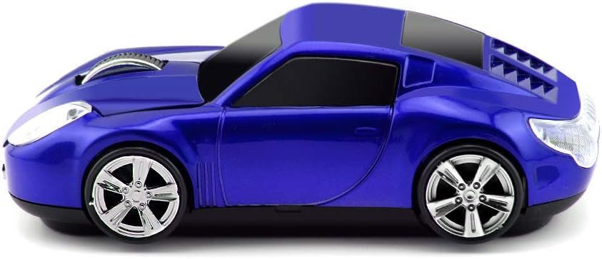 Wireless Sports Car Shape Mouse for Tesla Roadster, Optical Mouse with 2.4GHz USB Receiver, AA Battery Powered (Blue)